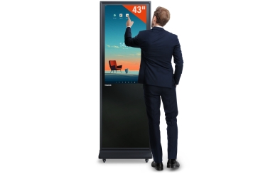 Mobiler digitaler Kundenstopper DKST-LED43 mit Touchscreen, 43 in Display, Android 13, Schwarz, 610 mm x 450 mm x 1.877 mm, TecMaschin 