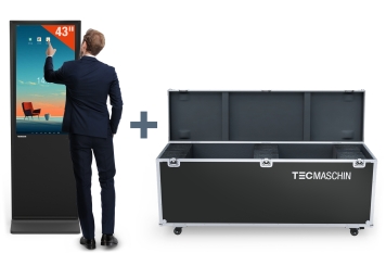 Digitaler Kundenstopper DKST-LED43 mit Touchscreen inkl. Transportbox, Schwarz, 43 in Display, Android 13, TecMaschin 