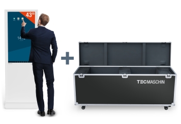 Digitaler Kundenstopper DKST-LED43 mit Touchscreen inkl. Transportbox, Weiß, 43 in Display, Android 11, TecMaschin 