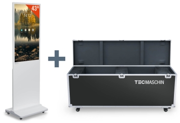 Mobiler digitaler Kundenstopper DKS-LED43 inkl. Transportbox, Weiß, 43 in Display, Android 11, TecMaschin 