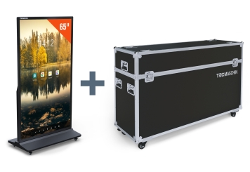 Totem numérique mobile DKS-LED65 avec boîte de transport, 65 in écran, Android 13, Noir, 870 mm x 450 mm x 1.555 mm, TecMaschin 