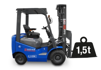LI-ION Elektro-Gabelstapler GSE15/5, integriertes Ladegerät, Tragkraft 1.500 kg, SolidHub 