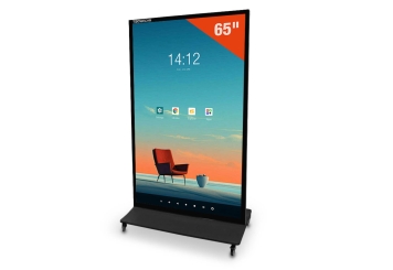 Totem numérique mobile DKS-LED65 avec boîte de transport, 65 in écran, Android 13, Noir, 870 mm x 450 mm x 1.555 mm, TecMaschin 