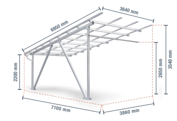 Carport add-on frame SPG-A with rain gutter, Aluminum, drive-through height 2.200 mm, SoloPort 