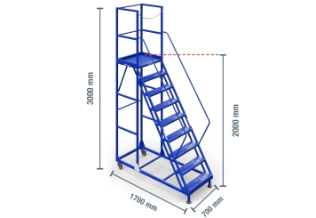 Mobile platform ladder PL200/8, platform height 2.000 mm, 8 steps, TOPREGAL 