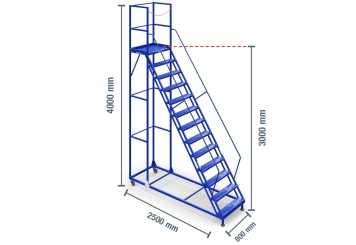 Mobile platform ladder PL300/12, platform height 3.000 mm, 12 steps, TOPREGAL 